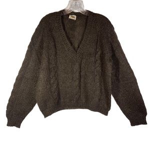Vintage cable knit Vneck sweater. Mohair or Alpaca.